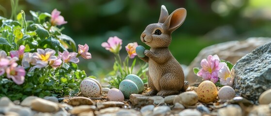 Wall Mural - A small rabbit sits among the rocks, embodying the spirit of Easter and nature's beauty.