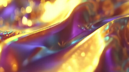 Poster - Colorful abstract waves of purple and gold shimmer with light in a vibrant display of textures and reflections