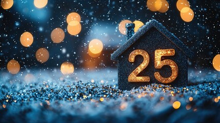 Wall Mural - Illuminated House Number Twenty Five Winter Scene