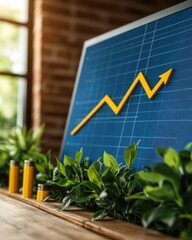 Poster - Growing investment trends with a graph and greenery in a modern workspace.