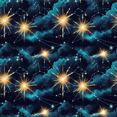 Wall Mural - Starry sky seamless pattern background perfect for presentations, design and social media content for various celebrations and events.