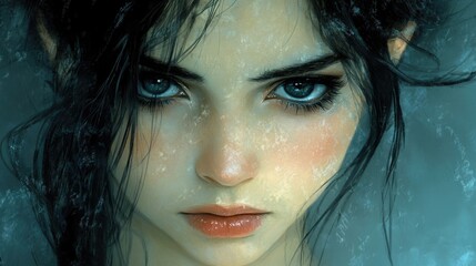 Poster - Captivating Portrait of a Woman With Piercing Blue Eyes Generative AI