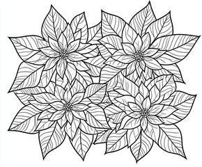 Wall Mural - A continuous line drawing featuring a holiday bouquet of poinsettia flowers, set against a white background. Hand-drawn in a modern style, ideal for prints, banners, and postcards. Art illustration