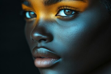 Poster - Close-up portrait revealing ethnic beauty through striking contrasts and vibrant colors