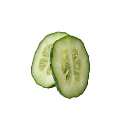 Wall Mural - Fresh green cucumber slices on white background showing crisp details