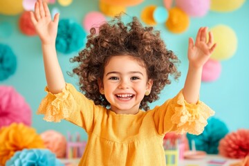 Poster - A cheerful teacher high-fiving a student in a bright classroom filled with colorful decorations