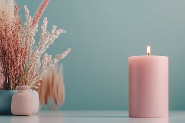 Aufkleber - A clean minimalist design of a single candle glowing softly on a plain white background, symbolizing tranquility