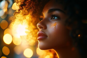 Aufkleber - A close-up of tear-filled eyes, with a single tear rolling down the cheek and soft light reflecting off the moisture