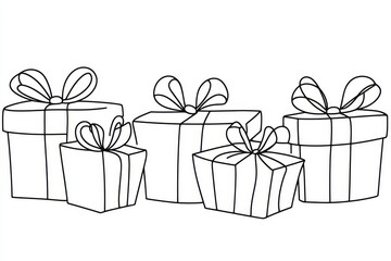 Wall Mural - A single line drawing of a present featuring a ribbon bow