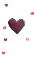 Wall Mural - Red chalk heart and small hearts on a dark blackboard background creating a romantic Valentine's Day atmosphere