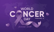 © caner - World Cancer Day creative concept. With flat design background and lavender ribbon. Vector template for banner, greeting card, poster, prints, social media, flyer ,with background. Vector illustration