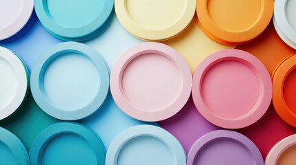 Poster - Colorful Arrangement of Circular Shapes with Textured Edges and Flat Surfaces
