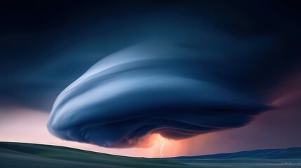Wall Mural - a massive cloud in the sky with a bolt of lightning emanating from its center is depicted in the ima