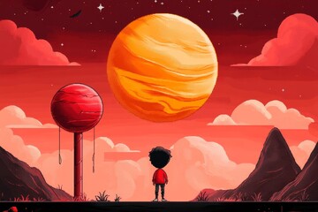 Poster - A pixel art scene of a small character pacing back and forth under a pixelated moon, with a worried thought bubble floating above their head