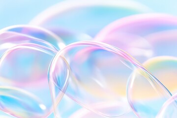 Poster - Colorful soap bubbles floating in a soft pastel background.
