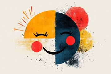 Aufkleber - A simple design of a cheerful face made with a curved line for a smile and two dots for eyes, surrounded by vibrant colors