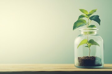 Wall Mural - Encouraging Growth: Tiny Plant in a Glass Jar