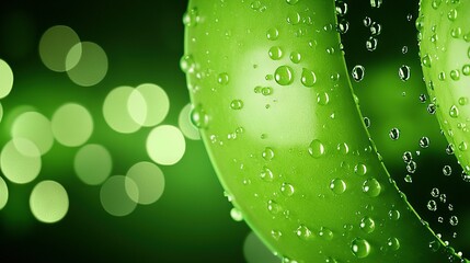 Wall Mural -   A close-up of a green apple with water droplets on its surface and a blurred background with light rays
