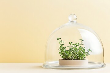 Wall Mural - Delicate Indoor Herb Display in Glass Dome