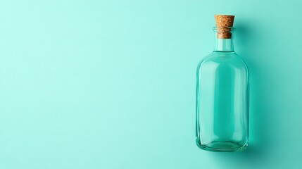 Wall Mural -  A green bottle with a cork sits atop a blue surface, containing a small cork inside