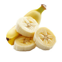 Wall Mural - Fresh banana slice and whole banana on a clean transparent background highlighting natural fruit texture, Banana slice isolated on transparent background