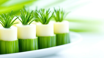 Wall Mural -   A close-up plate of celery sprouts with food on it