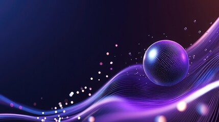 Poster - Abstract design representing quantum technology with a sphere floating on purple energy waves