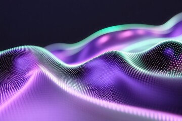 Poster - Abstract digital wave of glowing particles flowing smoothly on a dark background