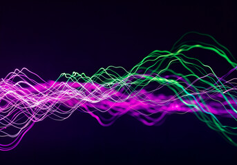 Poster - Light painting creating an abstract wavy pattern with purple and green neon lights