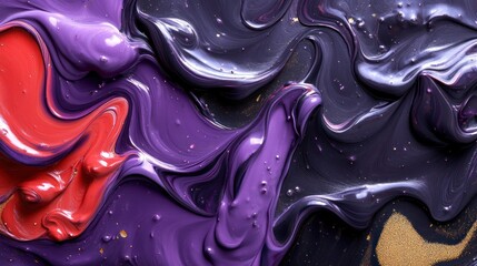 Wall Mural - Abstract purple, red, and black paint swirls with gold glitter.