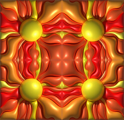 Aufkleber - Volumetric yellow circle and orange rays with shiny smooth surface, pattern, 3D rendering illustration