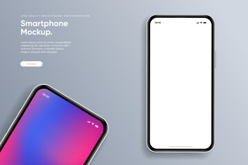Fototapete - Realistic smartphone mockup. Mobile phone vector with isolated on white background. Device front view. 3D mobile phone with shadow. Realistic, high quality smart phone mockup for ui ux presentation.