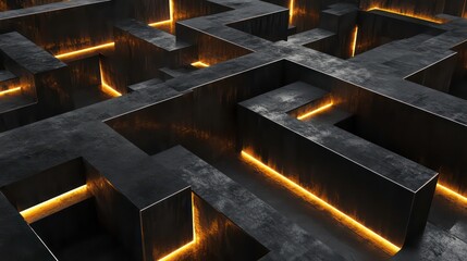 Poster - Glowing steel girders arranged in a geometric pattern with light accents