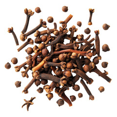 Wall Mural - Cloves spices scattered on a transparent background, showcasing their rich texture and distinct shape, perfect for culinary and medicinal uses, cloves spices on transparent background