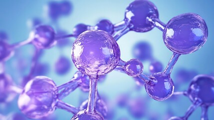 Poster - Purple 3D representation of a protein molecule against a blue background, scientific illustration.