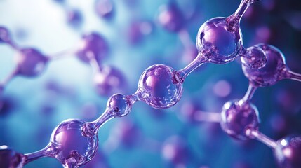 Poster - Purple 3D representation of a protein molecule against a blue background, scientific illustration.