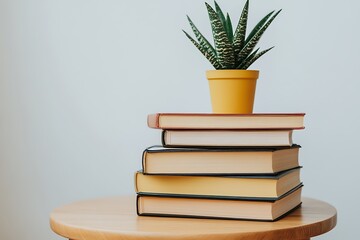 Wall Mural - Books and Succulent Plant Decor