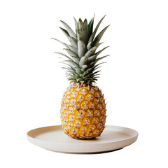 Wall Mural - Fresh pineapple displayed on a simple plate against a clean transparent background during daylight, pineapple on a plate on transparent background