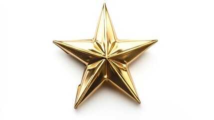 shiny gold christmas star ornament with sharp angles, isolated on a white background