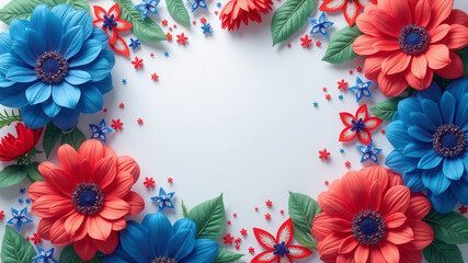 Wall Mural - Beautiful USA flowers frame for veterans day, anniversary, july 4th, weddings...