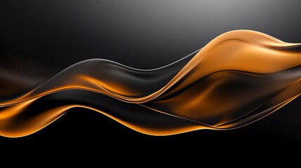 Aufkleber - Elegant flowing gold and black abstract waves on dark background