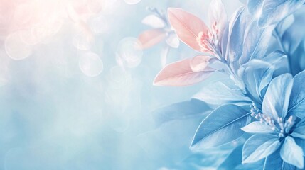 Poster - Pastel blue and pink leaves creating stunning floral background
