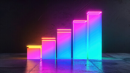 Poster - vibrant neon bar graph representing growth and progress, with colorful glowing edges against dark background