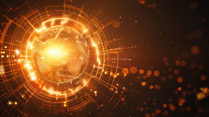 Poster - Abstract digital globe with glowing lines and particles, representing technology and connectivity in futuristic design