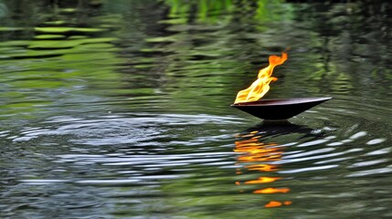 Poster - Floating Flame Illuminates Tranquil Water Surface Generative AI