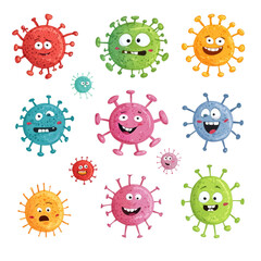 Poster - Cute and funny colorful virus characters depicting various microbes with cheerful expressions, Cute and Funny Virus Characters, Colorful Microbes, Isolated on transparent background Background