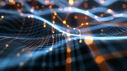 Poster - abstract technology background featuring a glowing plexus mesh with flowing light particles creating