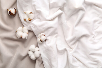 Wall Mural - Cotton flowers on white bed sheets