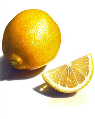 Poster - Lemon Resting Beside a Fresh Slice, Radiating Vibrant Color and Natural Beauty in Oil Paint