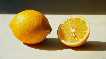 Poster - Bright and Vibrant Lemon Still Life With Fresh Slice on Soft Background